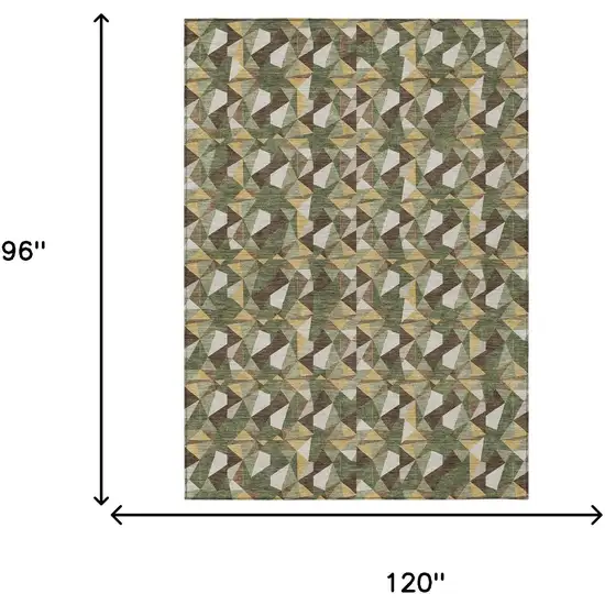 Olive Green And Green Geometric Washable Indoor Outdoor Area Rug Photo 6