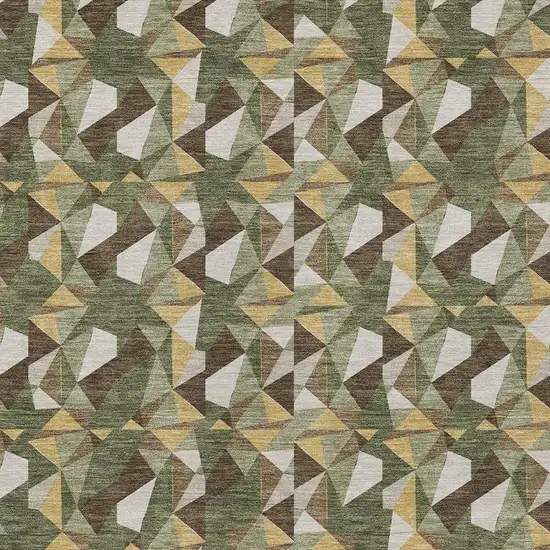 Olive Green And Green Geometric Washable Indoor Outdoor Area Rug Photo 2