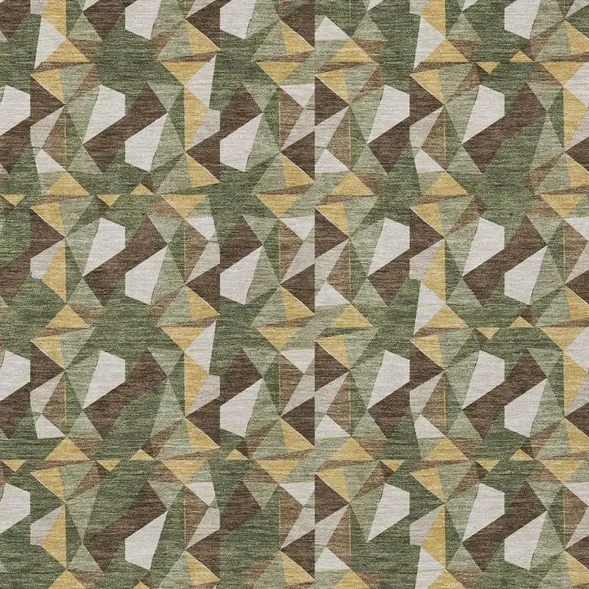 Olive Green And Green Geometric Washable Indoor Outdoor Area Rug Photo 2