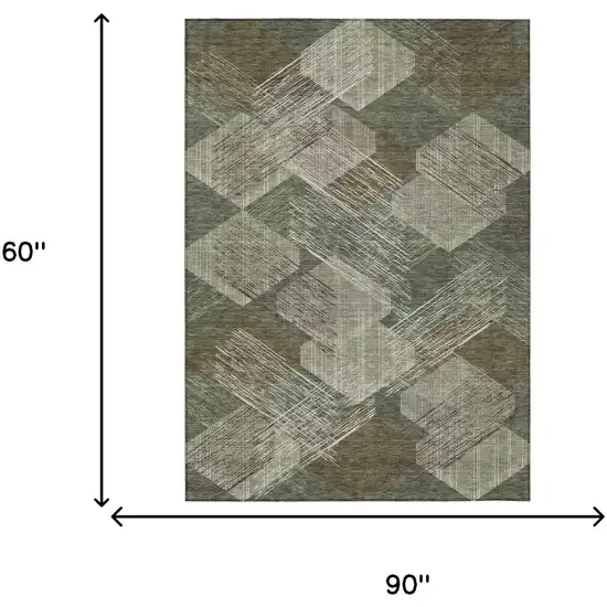 Olive Green And Green Geometric Washable Indoor Outdoor Area Rug Photo 6