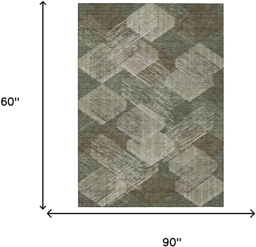 Olive Green And Green Geometric Washable Indoor Outdoor Area Rug Photo 6