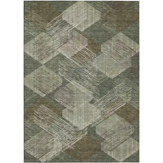 Olive Green And Green Geometric Washable Indoor Outdoor Area Rug Photo 1
