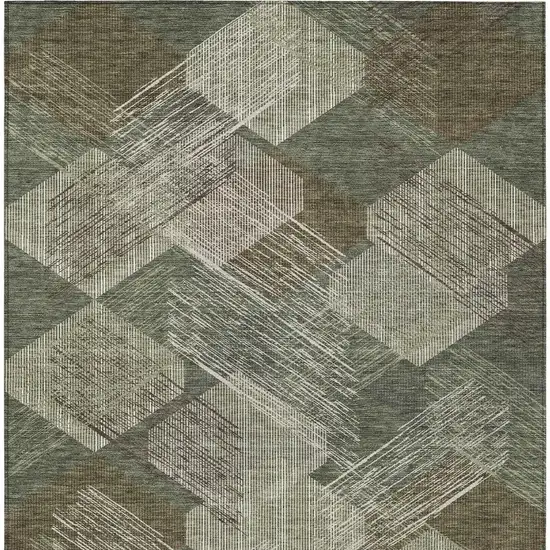 Olive Green And Green Geometric Washable Indoor Outdoor Area Rug Photo 3