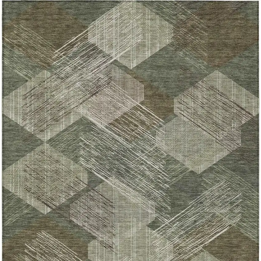 Olive Green And Green Geometric Washable Indoor Outdoor Area Rug Photo 3