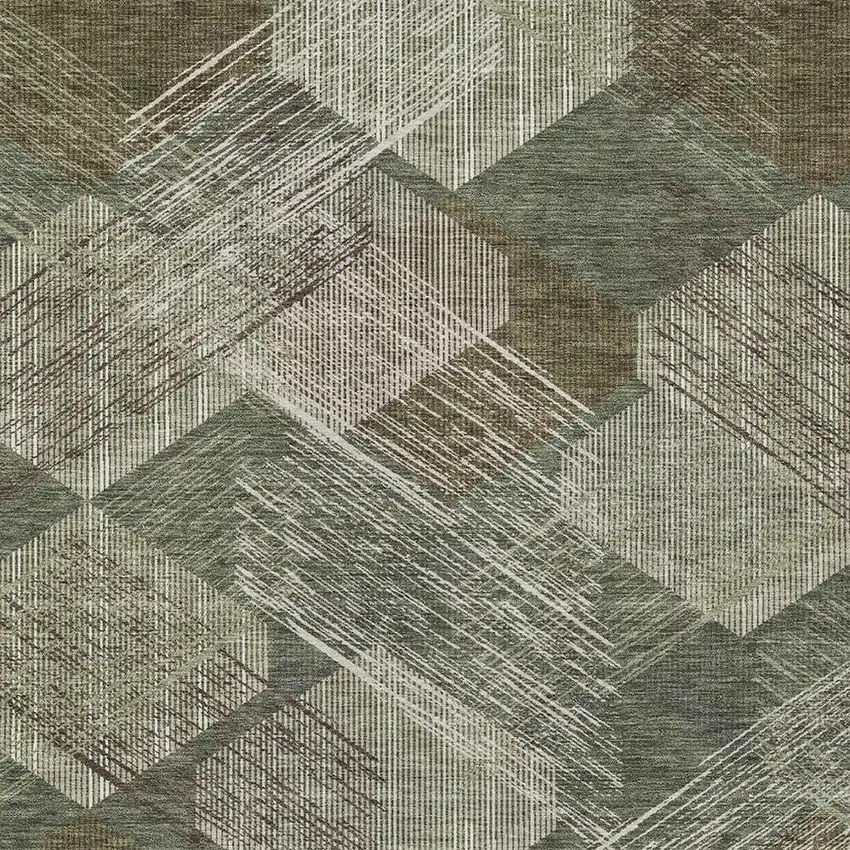 Olive Green And Green Geometric Washable Indoor Outdoor Area Rug Photo 2