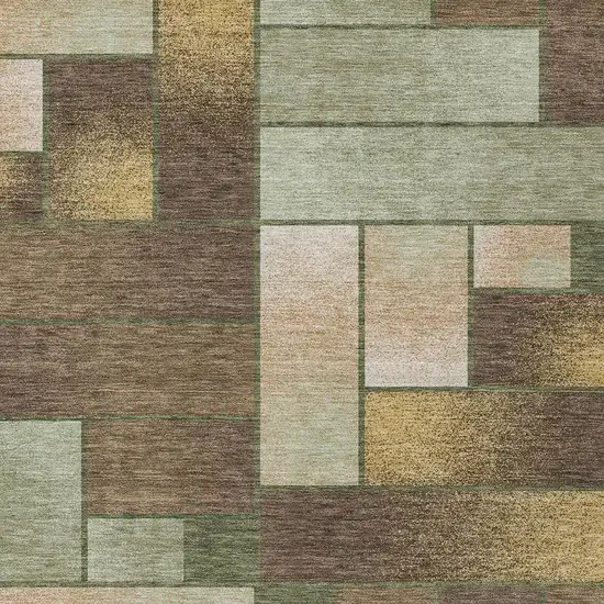 Olive Green And Green Geometric Washable Indoor Outdoor Area Rug Photo 3
