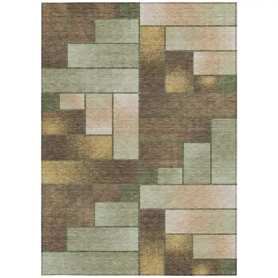 Olive Green And Green Geometric Washable Indoor Outdoor Area Rug Photo 4