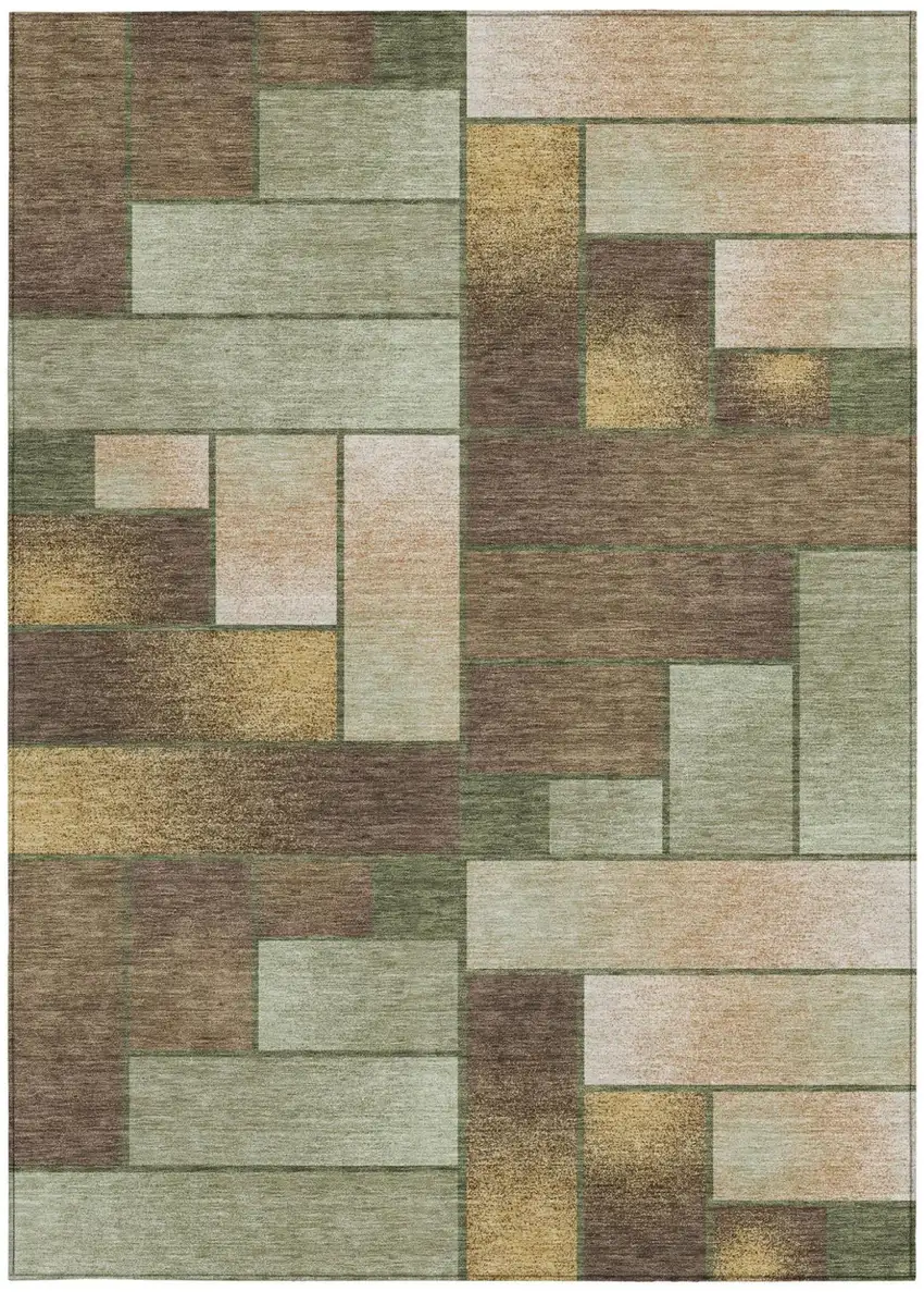 Olive Green And Green Geometric Washable Indoor Outdoor Area Rug Photo 4