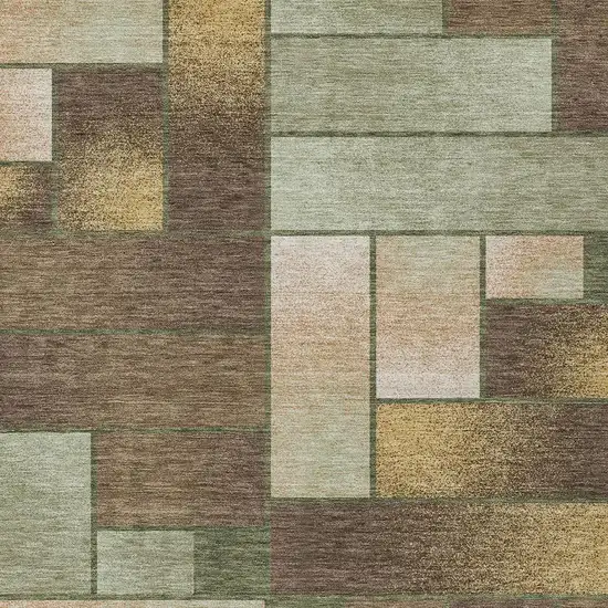 Olive Green And Green Geometric Washable Indoor Outdoor Area Rug Photo 3