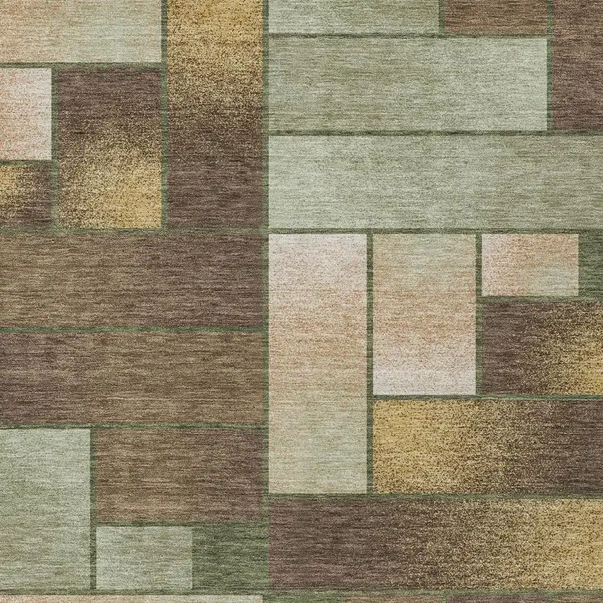 Olive Green And Green Geometric Washable Indoor Outdoor Area Rug Photo 3
