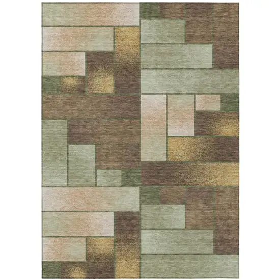 Olive Green And Green Geometric Washable Indoor Outdoor Area Rug Photo 2