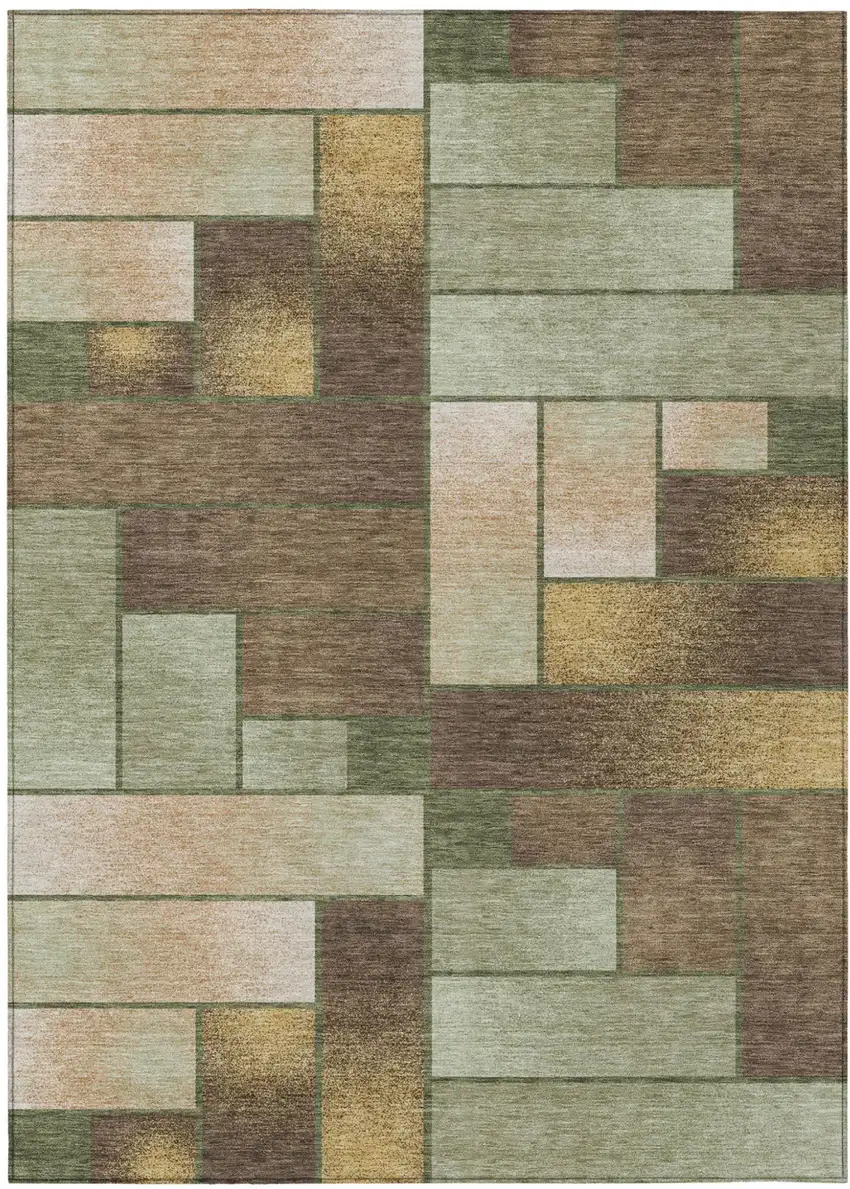 Olive Green And Green Geometric Washable Indoor Outdoor Area Rug Photo 2