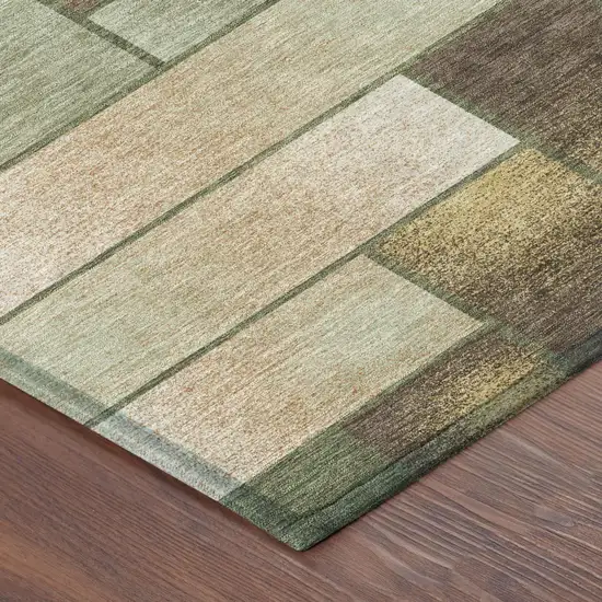 Olive Green And Green Geometric Washable Indoor Outdoor Area Rug Photo 5