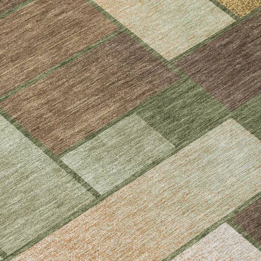 Olive Green And Green Geometric Washable Indoor Outdoor Area Rug Photo 6