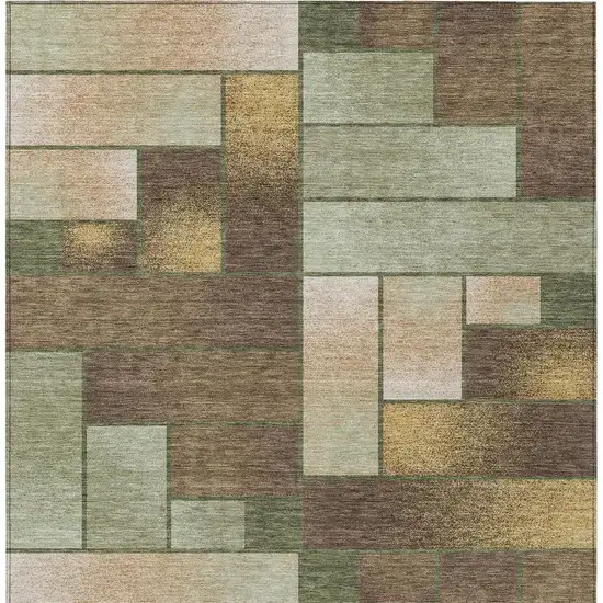 Olive Green And Green Geometric Washable Indoor Outdoor Area Rug Photo 4