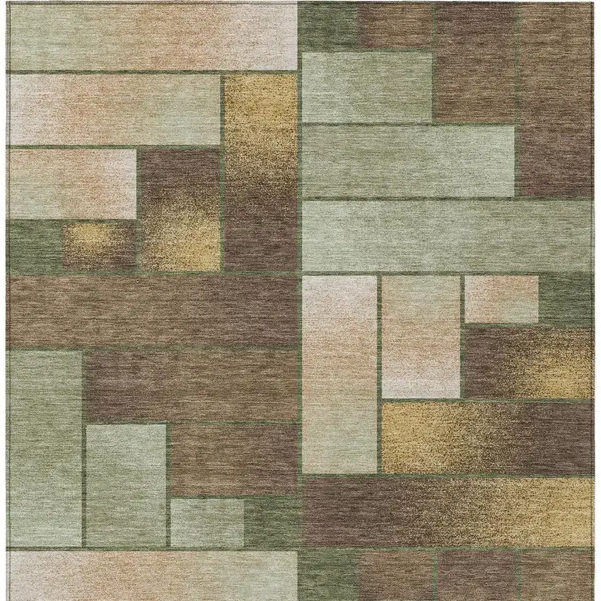 Olive Green And Green Geometric Washable Indoor Outdoor Area Rug Photo 4