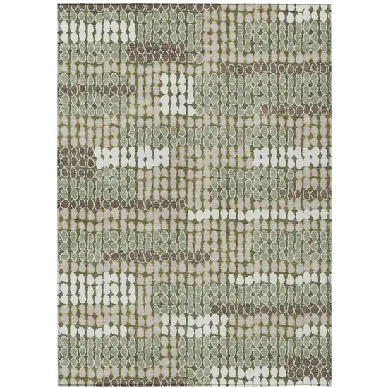 Olive Green And Green Geometric Washable Indoor Outdoor Area Rug Photo 2