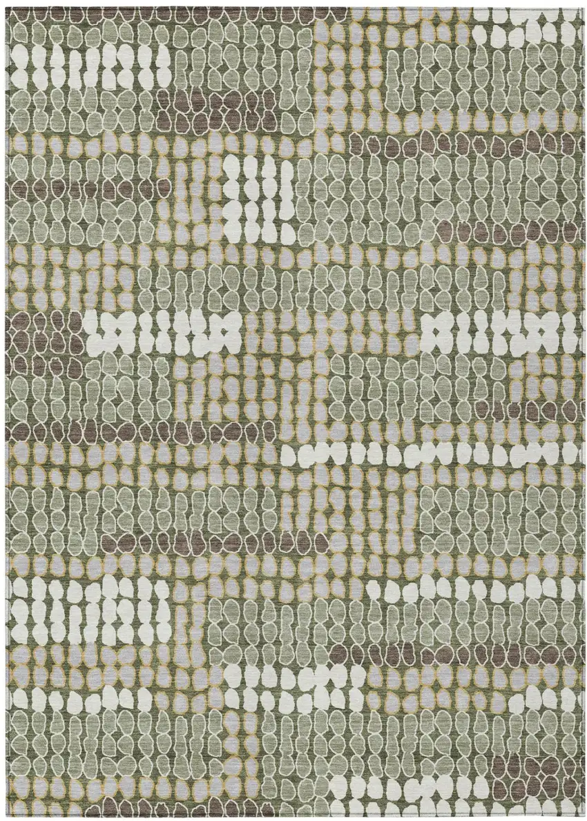 Olive Green And Green Geometric Washable Indoor Outdoor Area Rug Photo 2