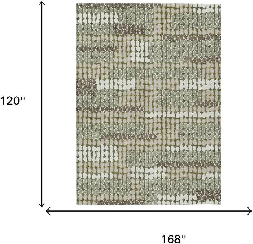 Olive Green And Green Geometric Washable Indoor Outdoor Area Rug Photo 5