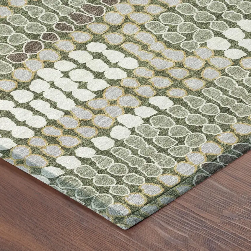 Olive Green And Green Geometric Washable Indoor Outdoor Area Rug Photo 3