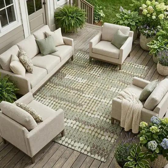 Olive Green And Green Geometric Washable Indoor Outdoor Area Rug Photo 1