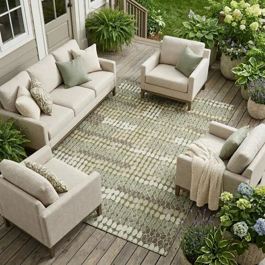 Olive Green And Green Geometric Washable Indoor Outdoor Area Rug Photo 1