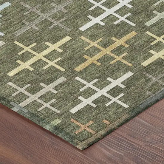 Olive Green And Green Geometric Washable Indoor Outdoor Area Rug Photo 3
