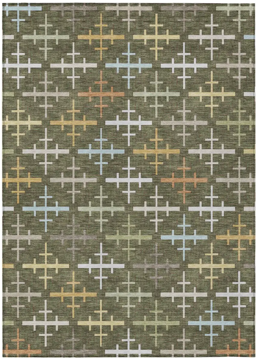 Olive Green And Green Geometric Washable Indoor Outdoor Area Rug Photo 2