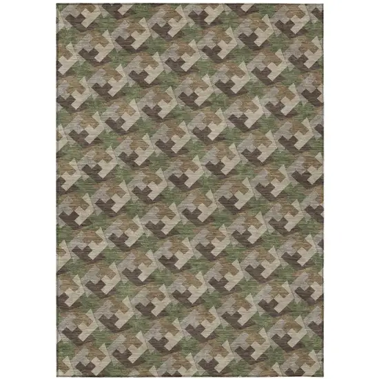 Olive Green And Green Geometric Washable Indoor Outdoor Area Rug Photo 2