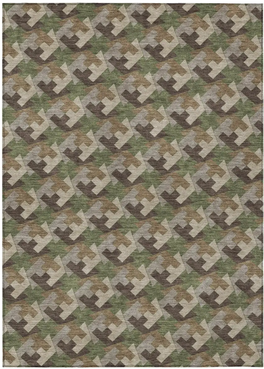 Olive Green And Green Geometric Washable Indoor Outdoor Area Rug Photo 2