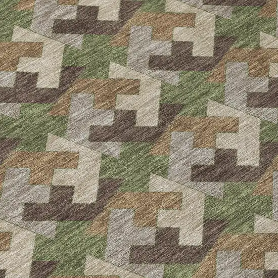 Olive Green And Green Geometric Washable Indoor Outdoor Area Rug Photo 4