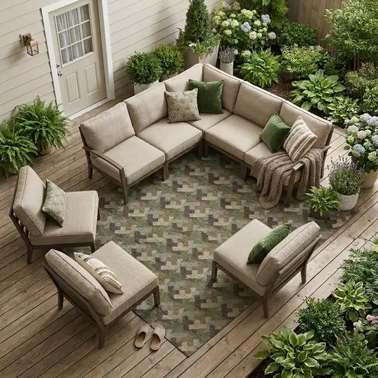 Olive Green And Green Geometric Washable Indoor Outdoor Area Rug Photo 1