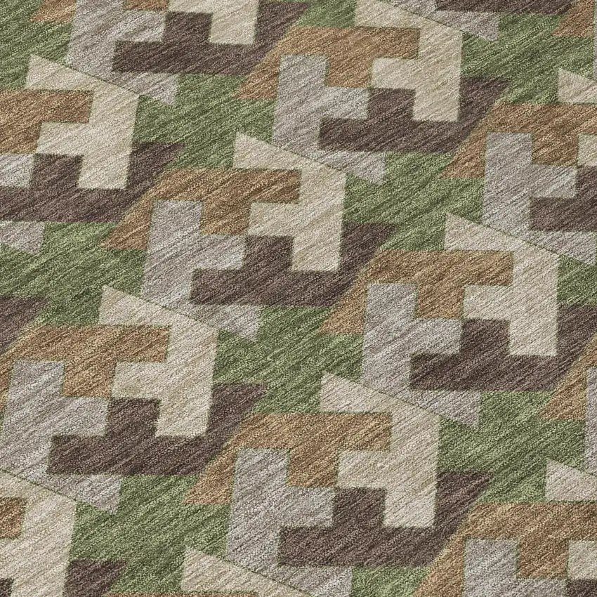 Olive Green And Green Geometric Washable Indoor Outdoor Area Rug Photo 4