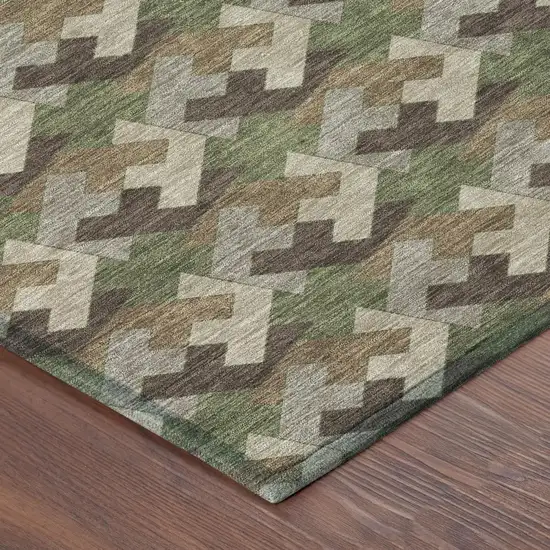 Olive Green And Green Geometric Washable Indoor Outdoor Area Rug Photo 3