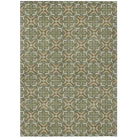 Olive Green And Green Geometric Washable Indoor Outdoor Area Rug Photo 2