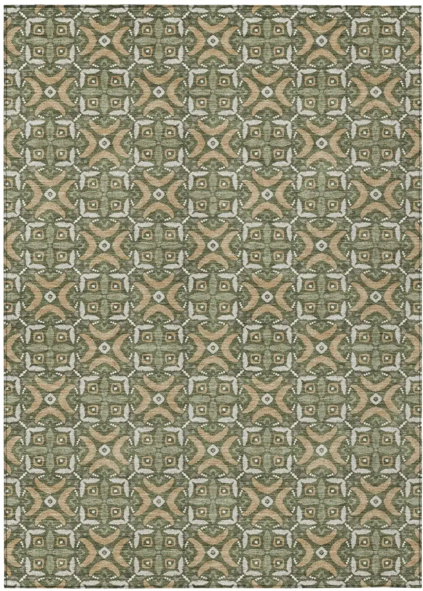 Olive Green And Green Geometric Washable Indoor Outdoor Area Rug Photo 2