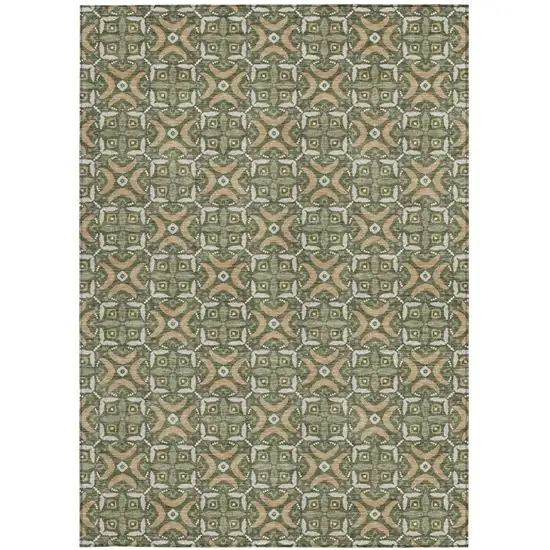Olive Green And Green Geometric Washable Indoor Outdoor Area Rug Photo 3