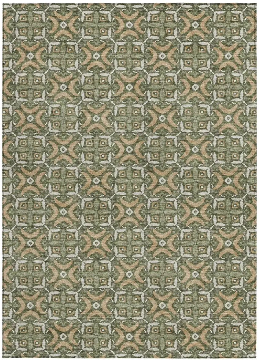 Olive Green And Green Geometric Washable Indoor Outdoor Area Rug Photo 3