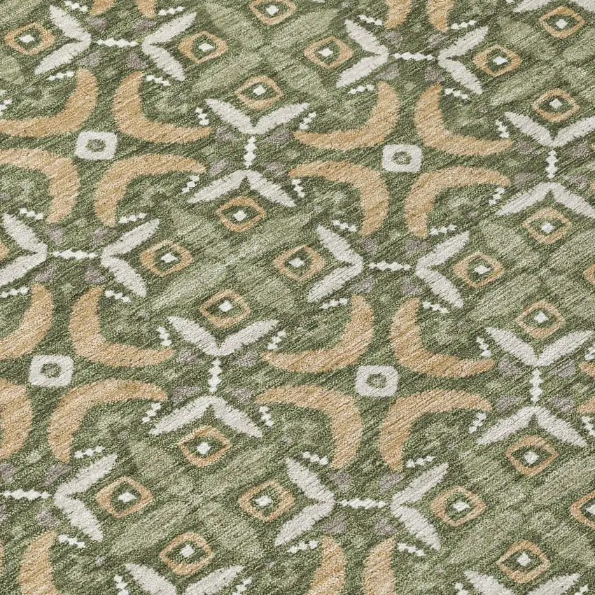 Olive Green And Green Geometric Washable Indoor Outdoor Area Rug Photo 5