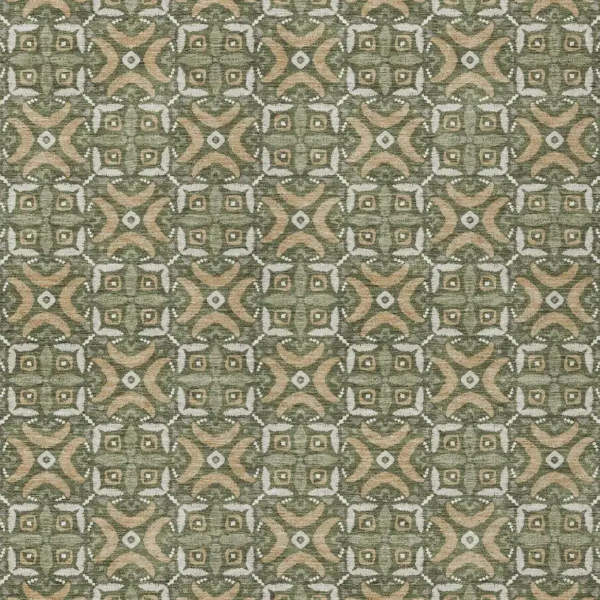 Olive Green And Green Geometric Washable Indoor Outdoor Area Rug Photo 1