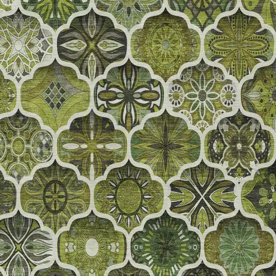 Olive Green And Green Ogee Washable Indoor Outdoor Area Rug Photo 6
