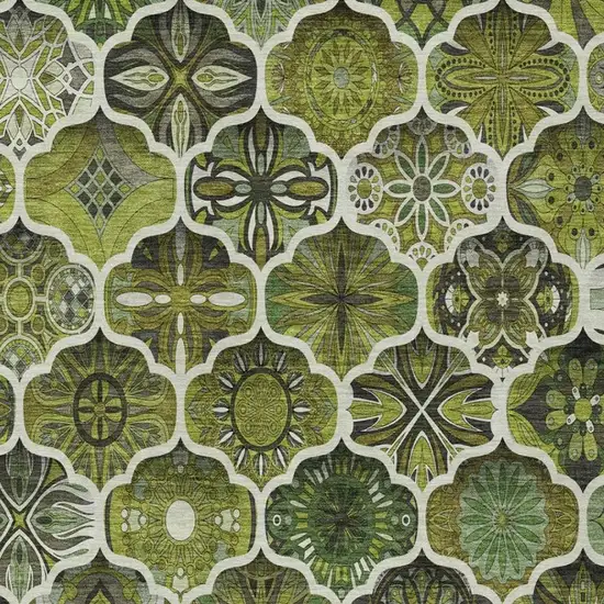 Olive Green And Green Ogee Washable Indoor Outdoor Area Rug Photo 8