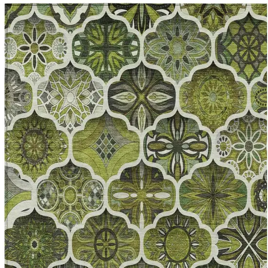 Olive Green And Green Ogee Washable Indoor Outdoor Area Rug Photo 7