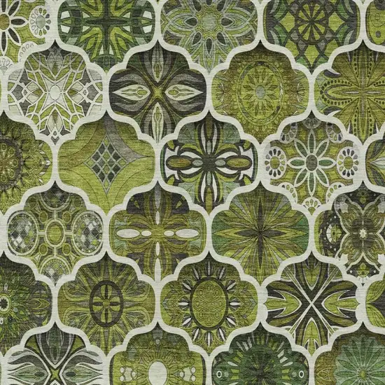 Olive Green And Green Ogee Washable Indoor Outdoor Area Rug Photo 6