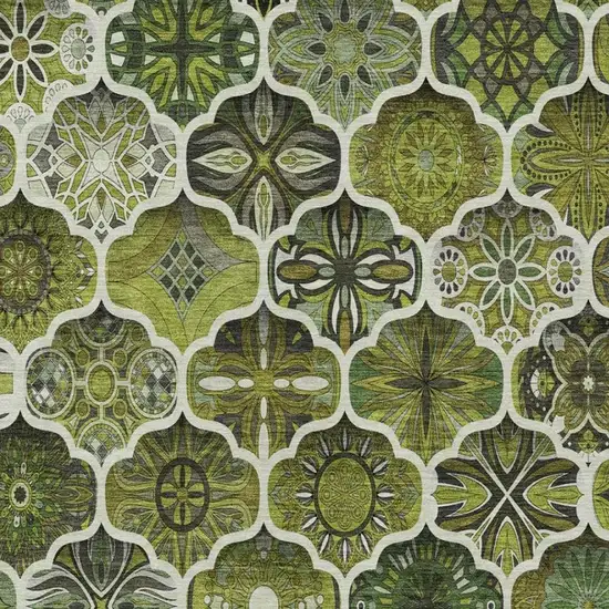 Olive Green And Green Ogee Washable Indoor Outdoor Area Rug Photo 2
