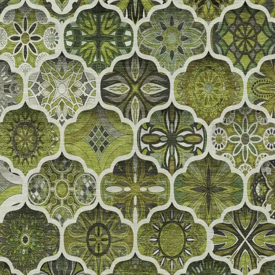 Olive Green And Green Ogee Washable Indoor Outdoor Area Rug Photo 8