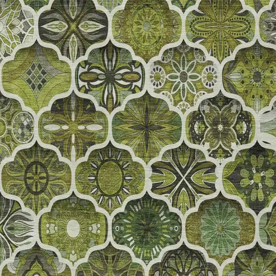 Olive Green And Green Ogee Washable Indoor Outdoor Area Rug Photo 5