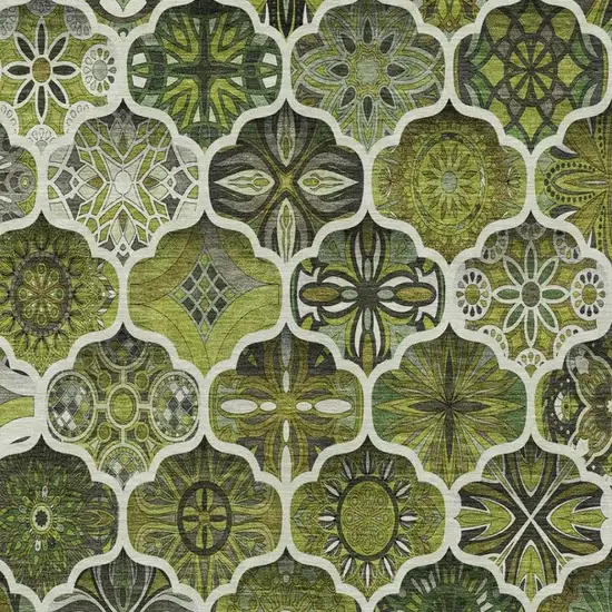 Olive Green And Green Ogee Washable Indoor Outdoor Area Rug Photo 9