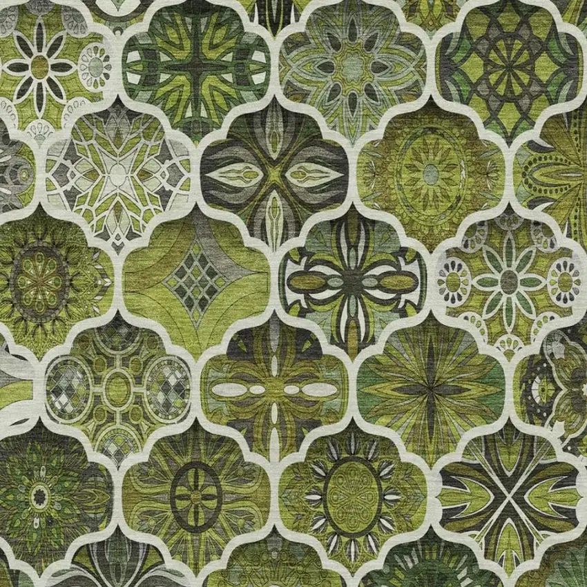 Olive Green And Green Ogee Washable Indoor Outdoor Area Rug Photo 9