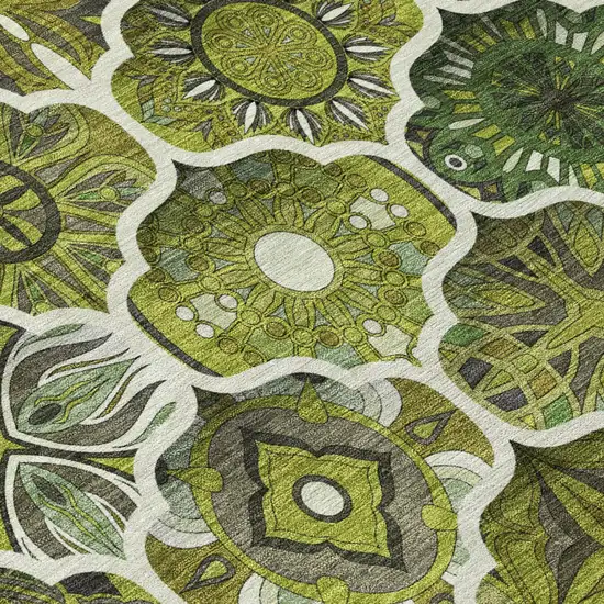 Olive Green And Green Ogee Washable Indoor Outdoor Area Rug Photo 6